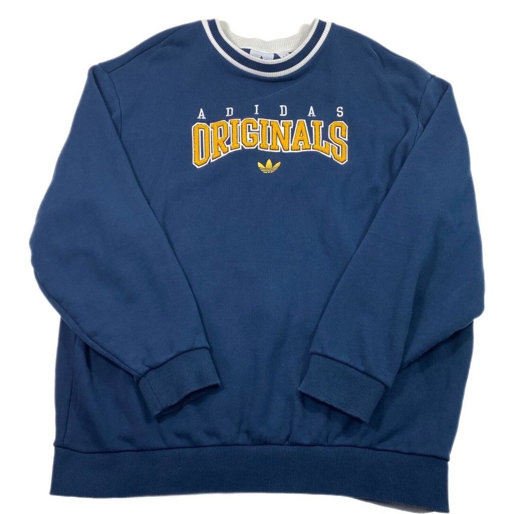 Adidas Medium Crewneck Pullover Sweatshirt Script Men's Navy Blue Spell Out XL